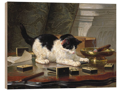 Tableau en bois Chat jouant