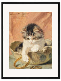 Gerahmter Kunstdruck Ein Kätzchen spielt mit Schmuck