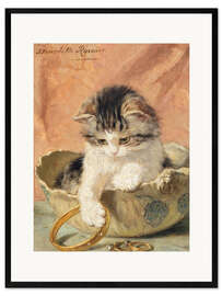 Framed art print a kitten playing with jewelry
