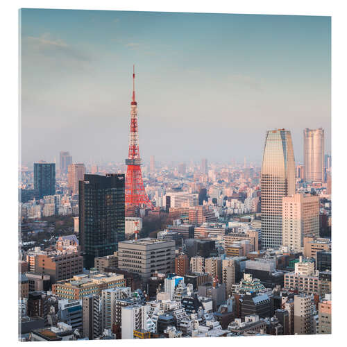 Acrylglas print Tokyo tower and skyline at sunrise, Japan