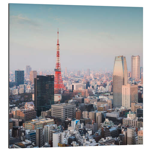 Print på aluminium Tokyo tower and skyline at sunrise, Japan