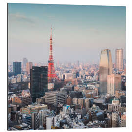 Aluminium print Tokyo tower and skyline at sunrise, Japan