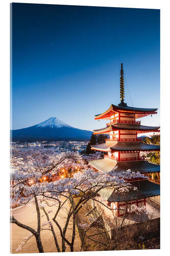 Acrylic print Chureito pagoda and Mt. Fuji at night, Japan