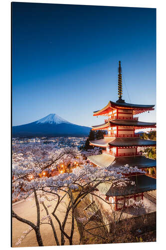 Quadro em alumínio Chureito pagoda and Mt. Fuji at night, Japan