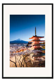 Gerahmter Kunstdruck Chureito Pagode und Mt. Fuji in der Nacht, Japan