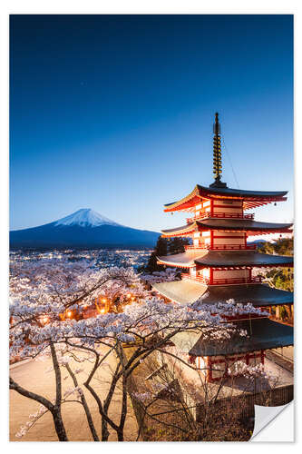 Sticker mural Pagode Chureito et Mont Fuji la nuit, Japon