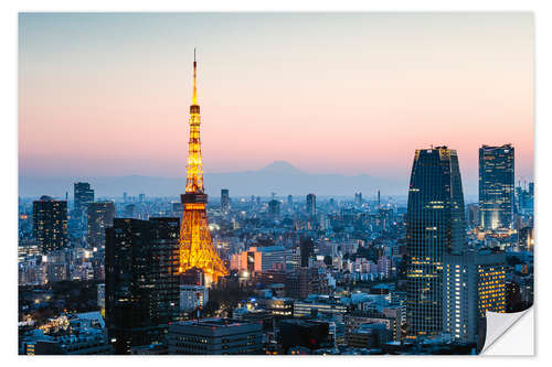 Vinilo para la pared Tokyo tower and skyline with Mt. Fuji, Tokyo