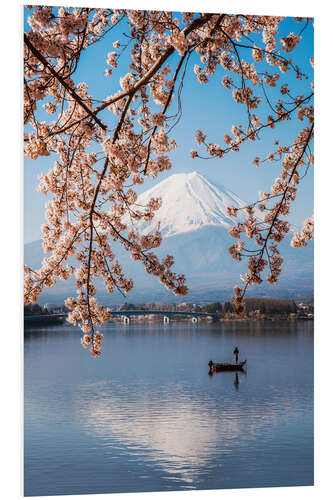 Tableau en PVC Le Mont Fuji au printemps avec des branches de cerisiers