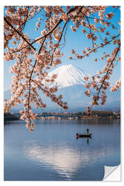 Selvklebende plakat Mt. Fuji in springtime with cherry trees