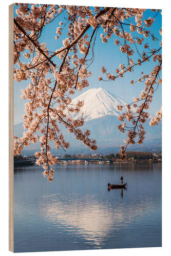 Holzbild Mt. Fuji im Frühjahr mit Kirschbäumen