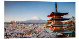 Quadro em PVC Pagoda and Mt. Fuji with cherry blossom, Japan