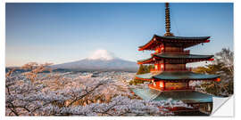 Sticker mural Pagode et Mont Fuji avec cerisier en fleurs, Japon