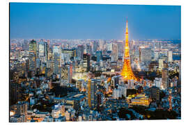 Alubild Tokyo Tower und Skyline in der Nacht