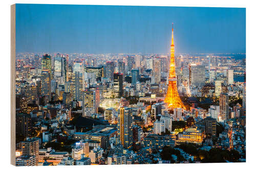 Holzbild Tokyo Tower und Skyline in der Nacht