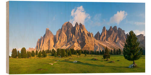 Wood print Gruppo de Odle in south Tirol