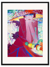 Gerahmter Kunstdruck Dame mit großem Hut