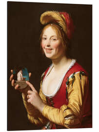 Magnettafel Lächelndes Mädchen, eine Kurtisane, hält ein Obszän