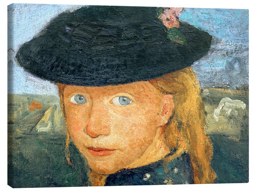 Quadro em tela Head of a little girl with straw hat