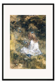 Gerahmter Kunstdruck Tochter im Gras mit Blumen