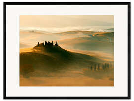 Ingelijste kunstdruk Foggy Morning In Toskany