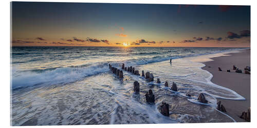 Acrylglas print Groynes in the sunset