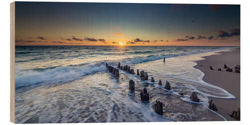 Holzbild Buhnen im Sonnenuntergang