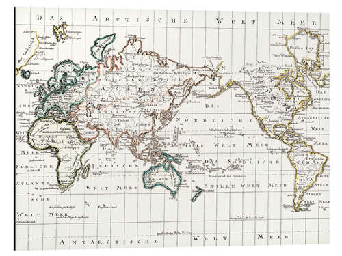 Aluminium print World map around 1795