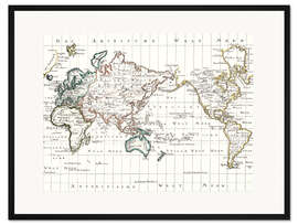 Gerahmter Kunstdruck Weltkarte um 1795