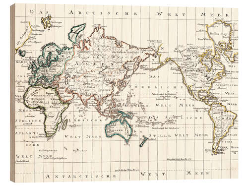 Cuadro de madera Mapa del mundo alrededor de 1795