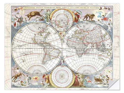 Wall sticker Novissima totius terrarum orbis tabula (17th century)