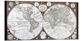 Cuadro de PVC Mapa del mundo de los cuatro hemisferios, 1799 (inglés)