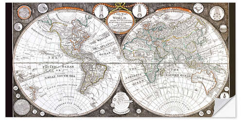 Selvklæbende plakat Four Hemispheres World Map, c. 1799 (English)