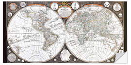 Wall sticker Four Hemispheres World Map, c. 1799 (English)