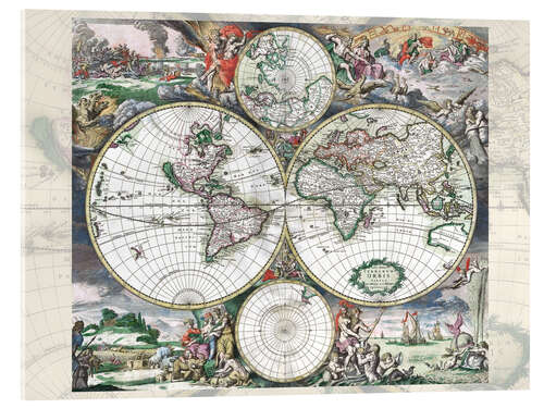 Tableau en verre acrylique Carte du monde ancienne 1689