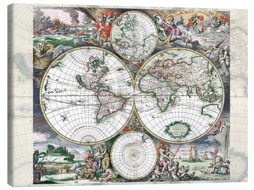 Canvastavla Great World Historical Map 1689