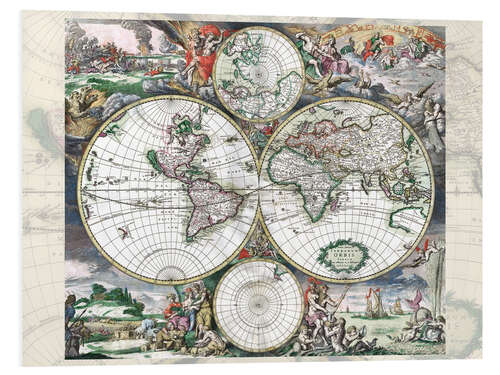 Print på skumplade Great World Historical Map 1689