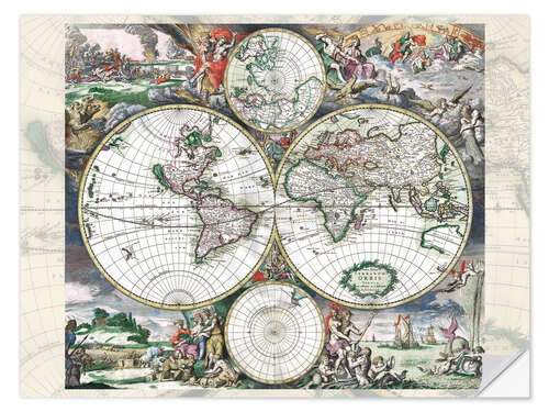 Selvklebende plakat Great World Historical Map 1689