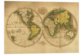 Print på skumplade Map of the world around 1780