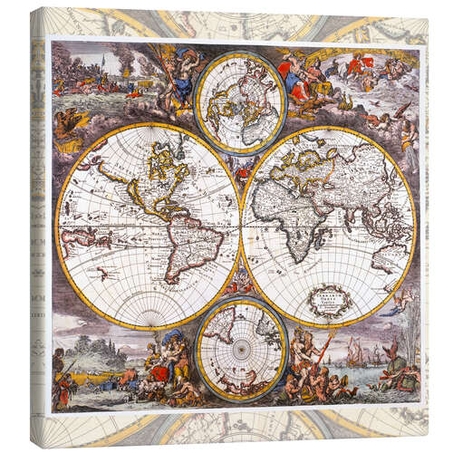 Canvas print World map with the four elements (around 1700)