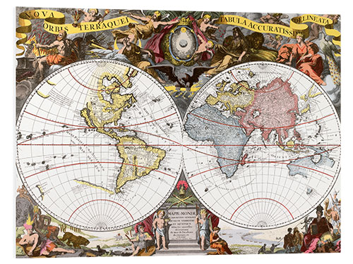 Print på skumplade Nova orbis Terraquei Tabula (17th century)