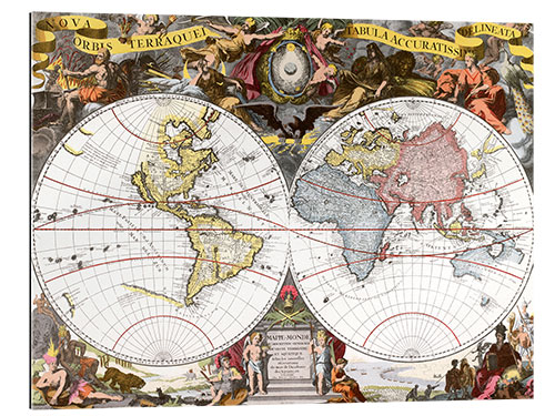 Quadro em plexi-alumínio Nova Orbis Terraxa Tabula (século XVII)