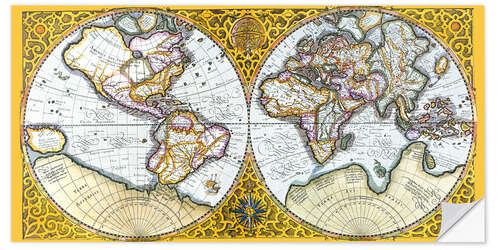 Selvklebende plakat World map around 1587