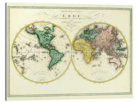 Aluminium print World map around 1806 - Joseph Wüstinger