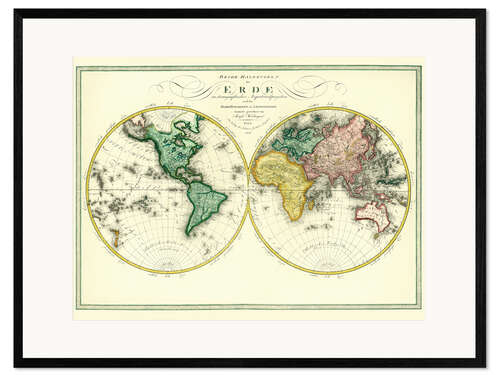 Impression artistique encadrée Carte du monde vers 1806 (allemand)