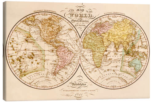 Canvas print World map around 1844