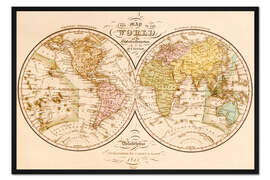 Gerahmter Kunstdruck Weltkarte um 1844 (englisch)