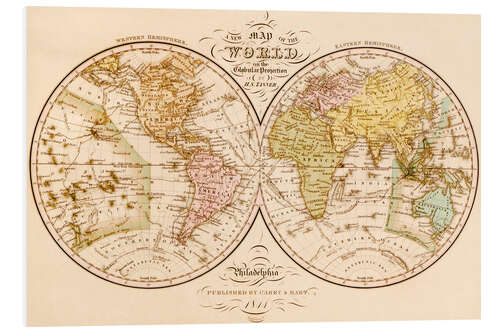 Foam board print World map around 1844