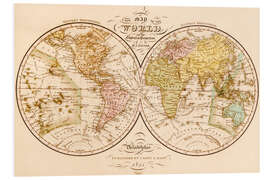 Foam board print World map around 1844