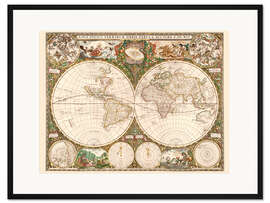 Gerahmter Kunstdruck Weltkarte um 1660