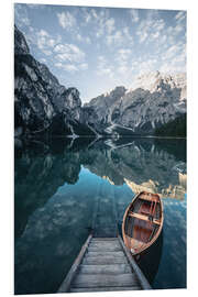 Foam board print Braies lake moody sunrise